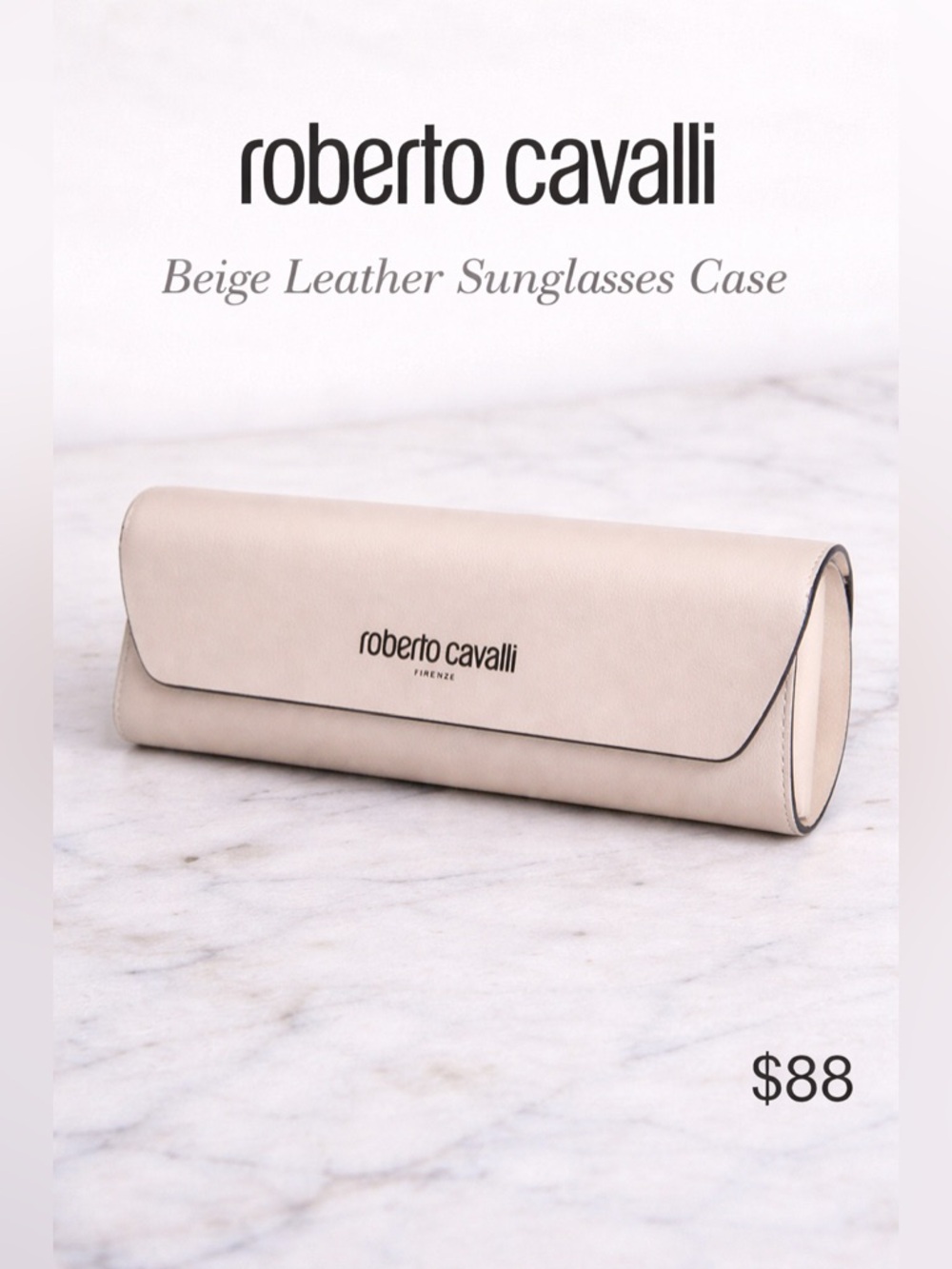 Roberto Cavalli Beige Leather Sunglasses Case Firenze Logo